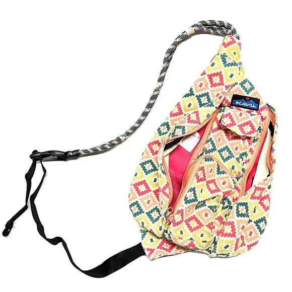 KAVU Crossbody Rope Sling Bag Backpack Tribal Aztec Southwestern Hiking Camping - Picture 2 of 15